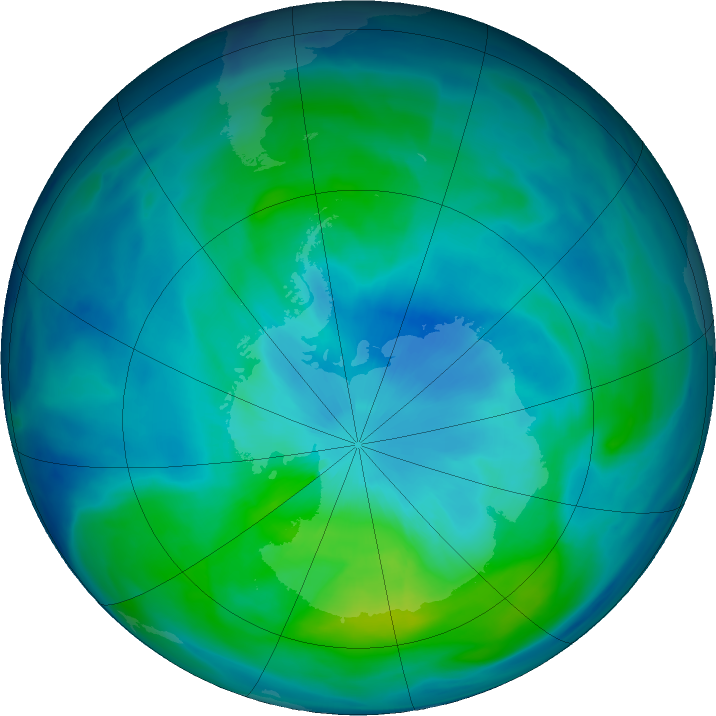 Antarctic ozone map for 16 March 2024